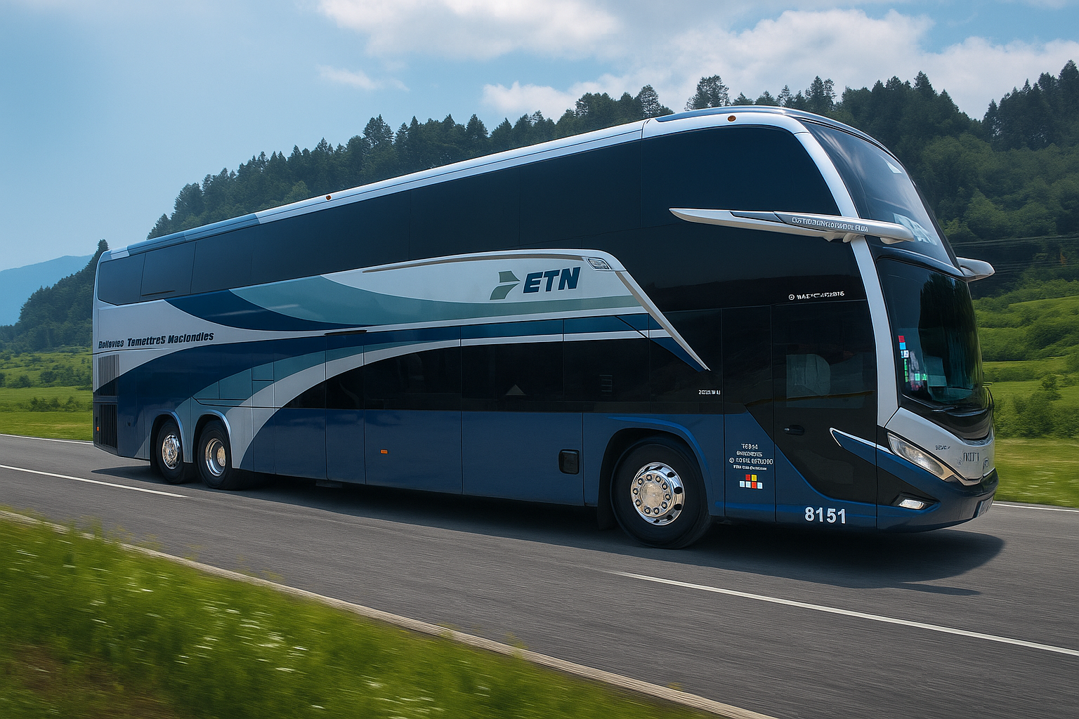 Autocar haut de gamme ETN Turistar circulant sur une autoroute au Mexique