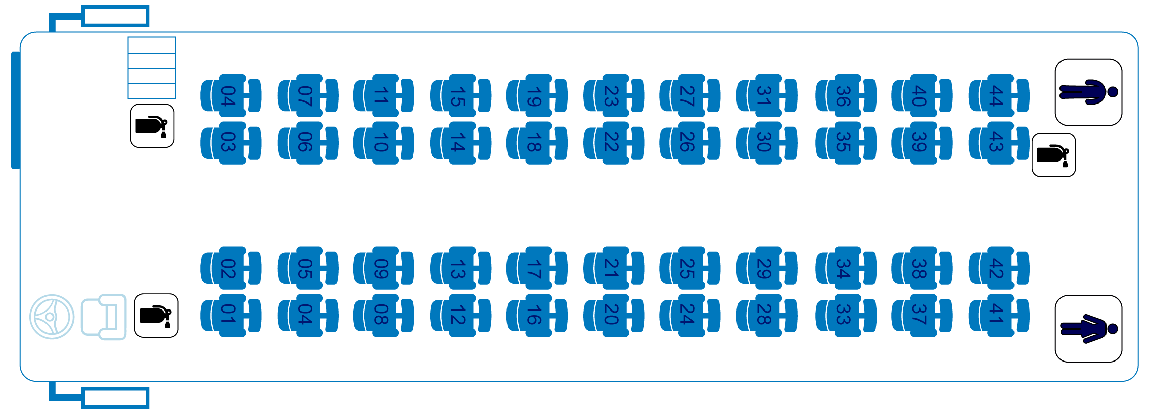 Esquema de Autobus 44 asientos Turismo Gran Clase ETN Turistar